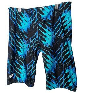 Speedo Women's Swimsuit Jammer Shorts Black Blue Abstract Print Athletic Size S